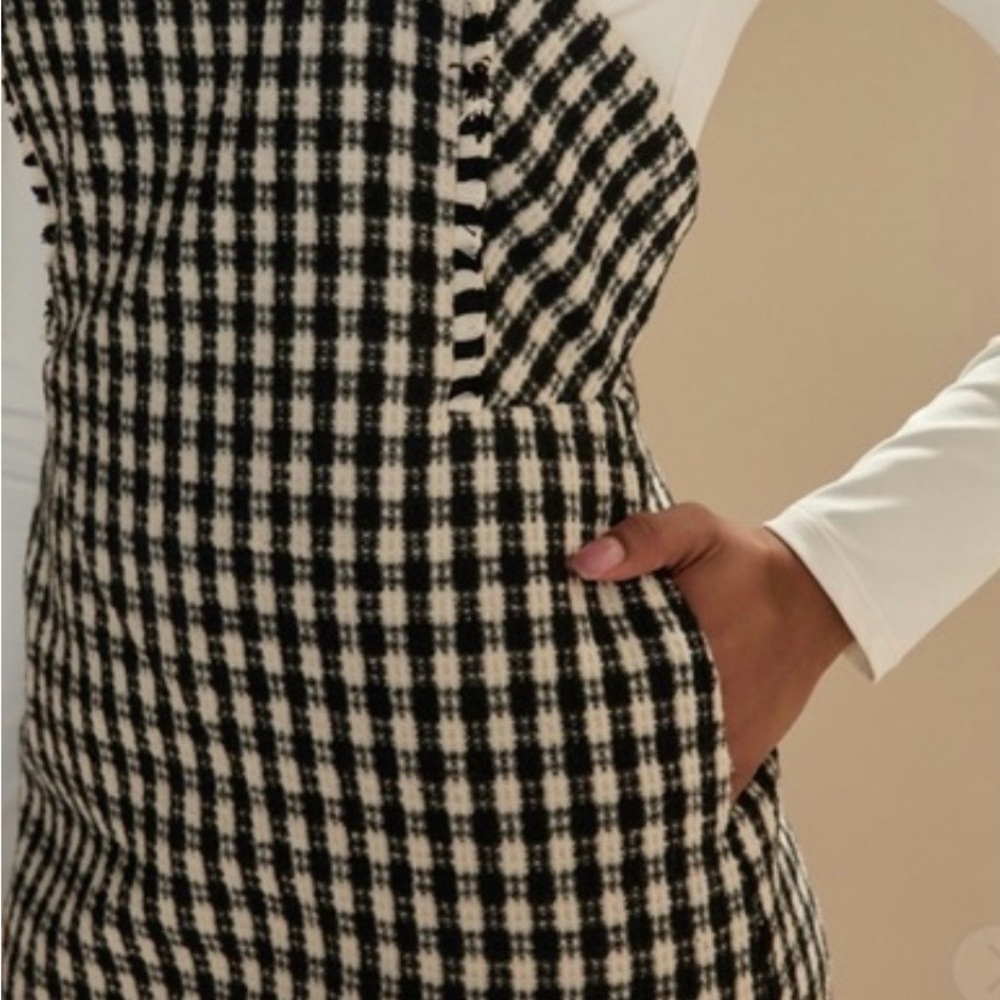 Francesca's Collections Black & White Gingham Mini Pinafore Dress - Picture 4 of 7